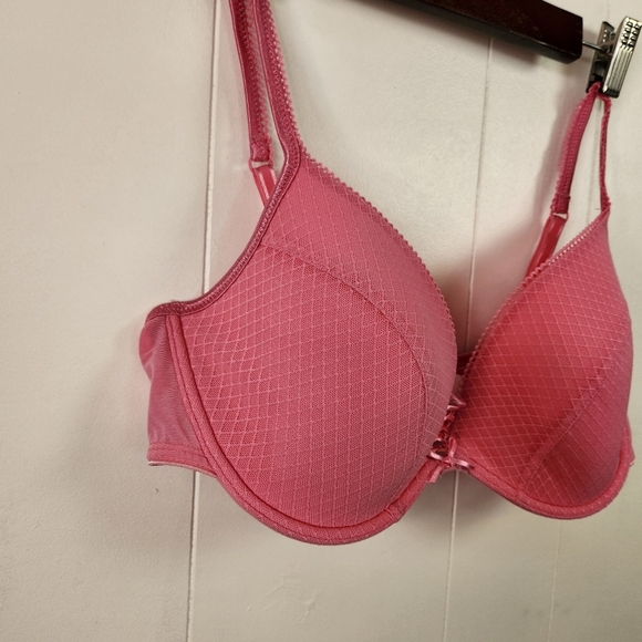 Triumph Plunge Underwire Bra Lightly Lined Hot Pink Lace-Up Size 38D - Picture 3 of 6